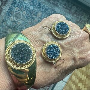 Hang Nai Blue Druzy, Gold and Blue Jewelry Set